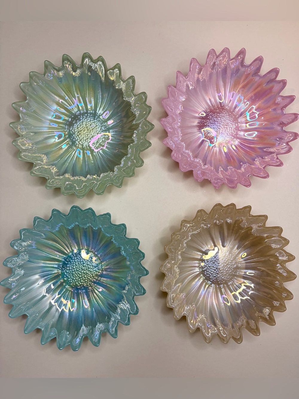 Akcam Turkish Glass Iridescent Flower Bowls - Set of 4 Pastel